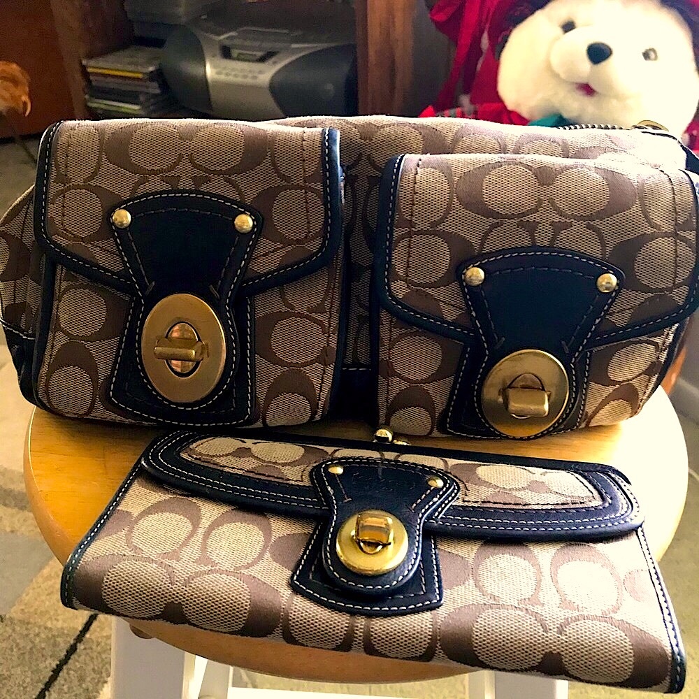 Coach Signature Legacy Stripped Satchel & Matching Wallet